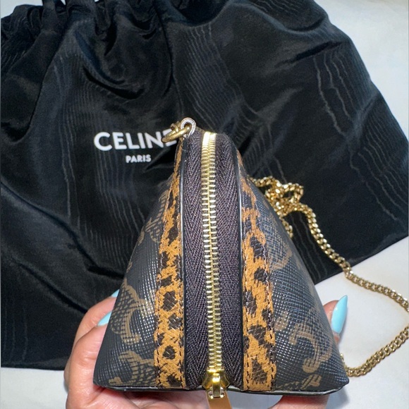 CELINE Triomphe Canvas Calfskin Leopard Print Mini Clutch on Chain - Picture 3 of 6